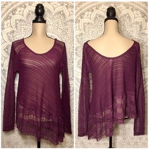 FREE PEOPLE Asymmetric Hem Long Sleeve Lace Top